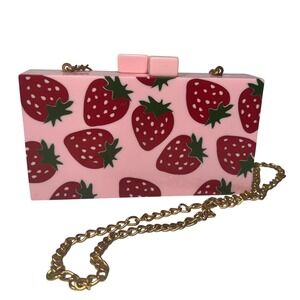 Lulu NYC Strawberry Box Clutch Bag Chain Strap Pink Novelty Kawaii Girlhoodcore